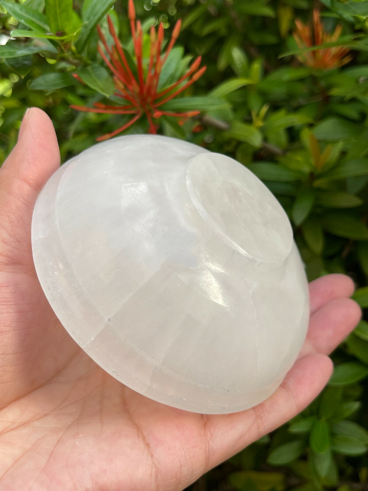 4″ Diameter SELENITE Crystal Polished Charging Bowl With Curves and Pedestal
