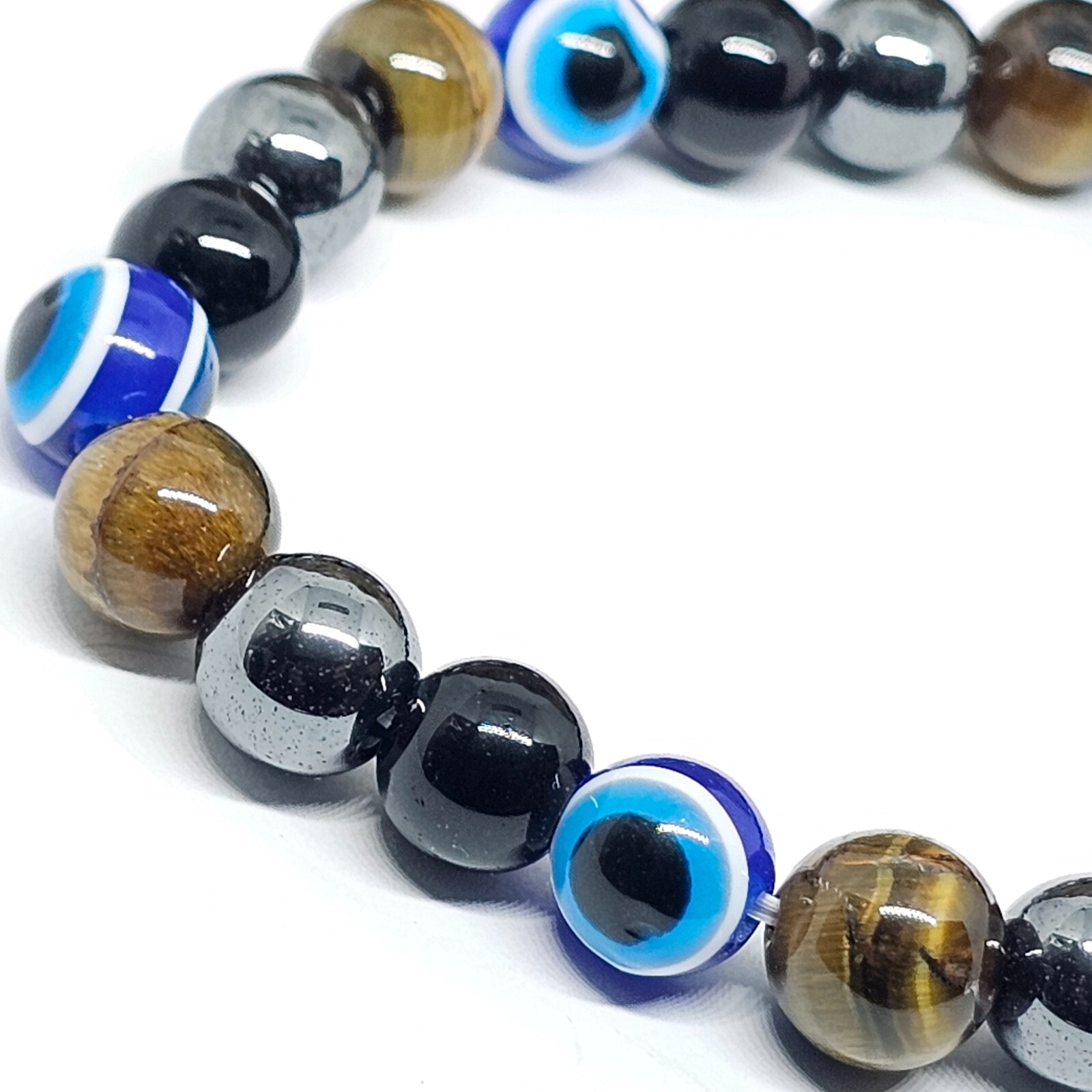 Evil Eye Protection Bracelet Hematite Obsidian Tigers Eye Gemstone Jewellery