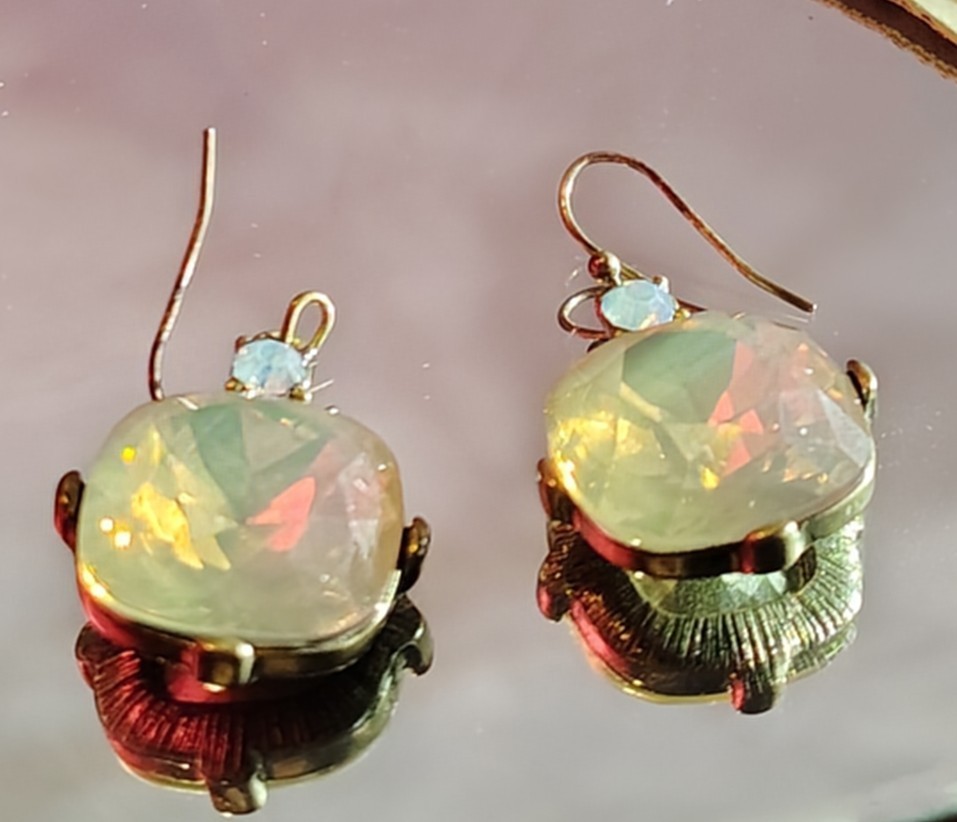 Blonde Crystal Cushion Color Changing Dangle Earrings