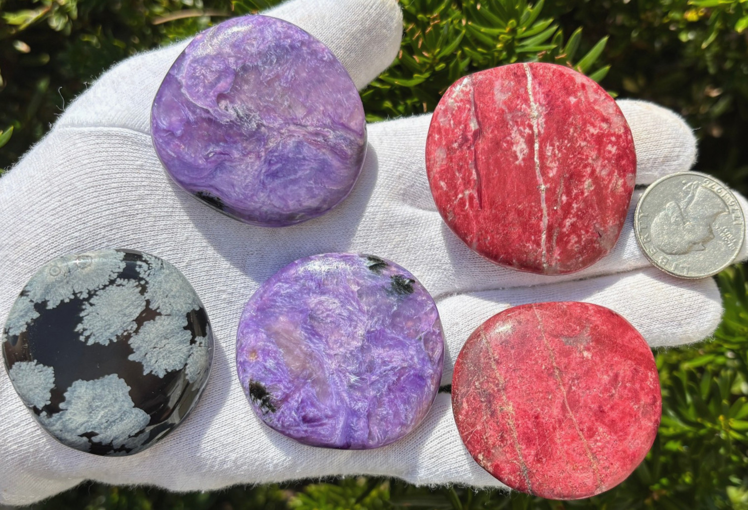 USA SALE 149g LOT 5 PALMSTONES THULITE CHAROITE THICK POCKET PALM STONES LARGE
