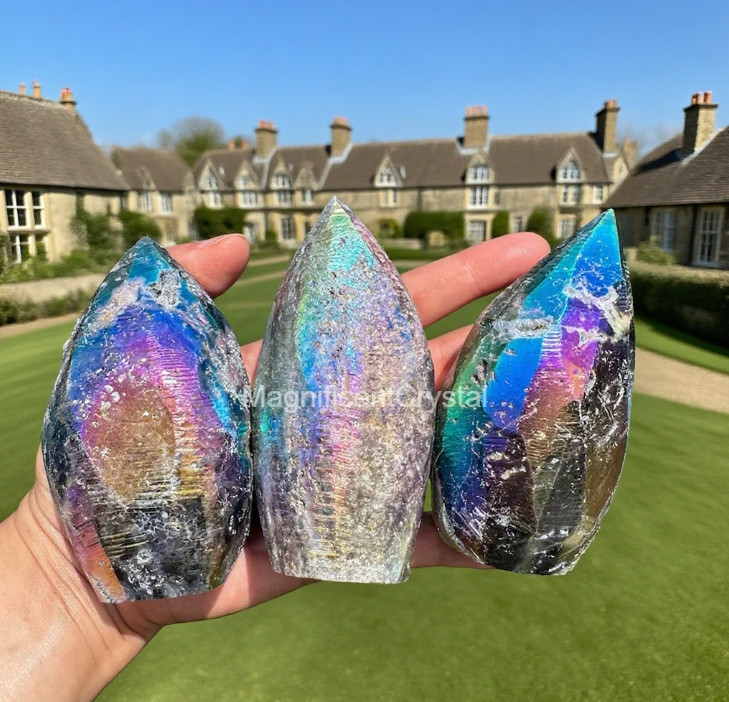 1PC Angel Aura Sphalerite Flame Tower Rare Geode Crystal Healing Home Decor