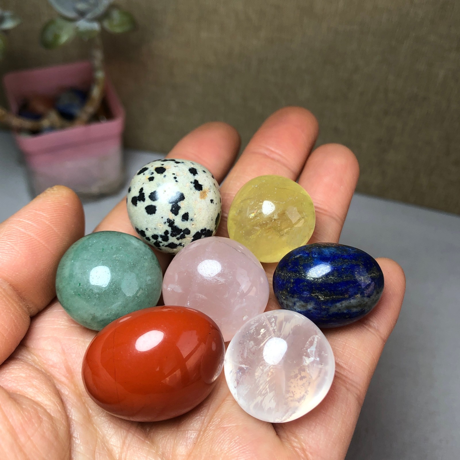 Natural various semi-precious stone Crystal Seven Star Array tumbled 328g A2460