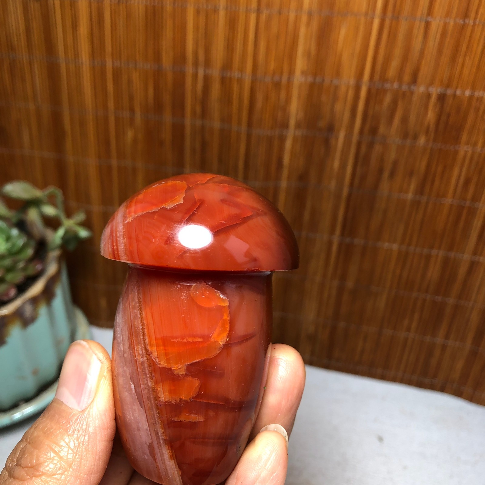68-45-35mm Rare NATURAL red agate mushroom polishing Crystal specimen 162g A5093