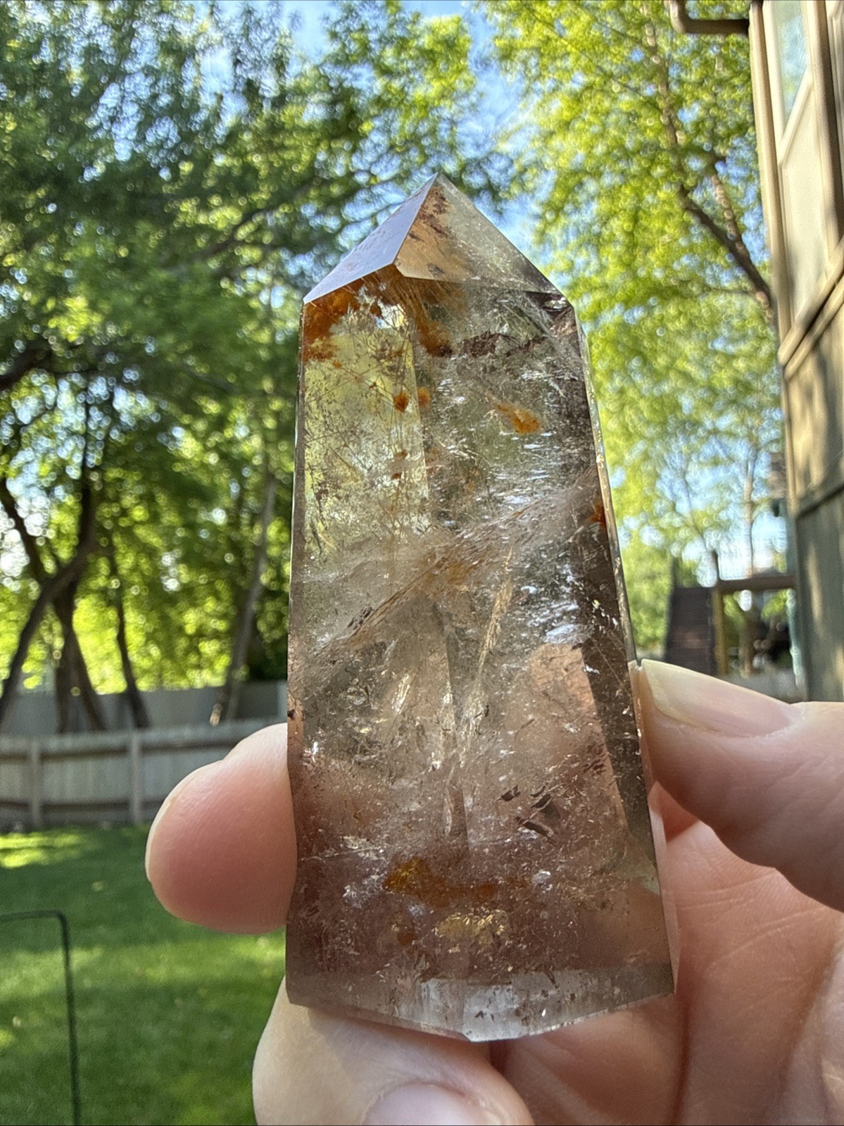 Natural Golden Rutilated Quartz Crystal Tower – High Clarity Polished Point 3”