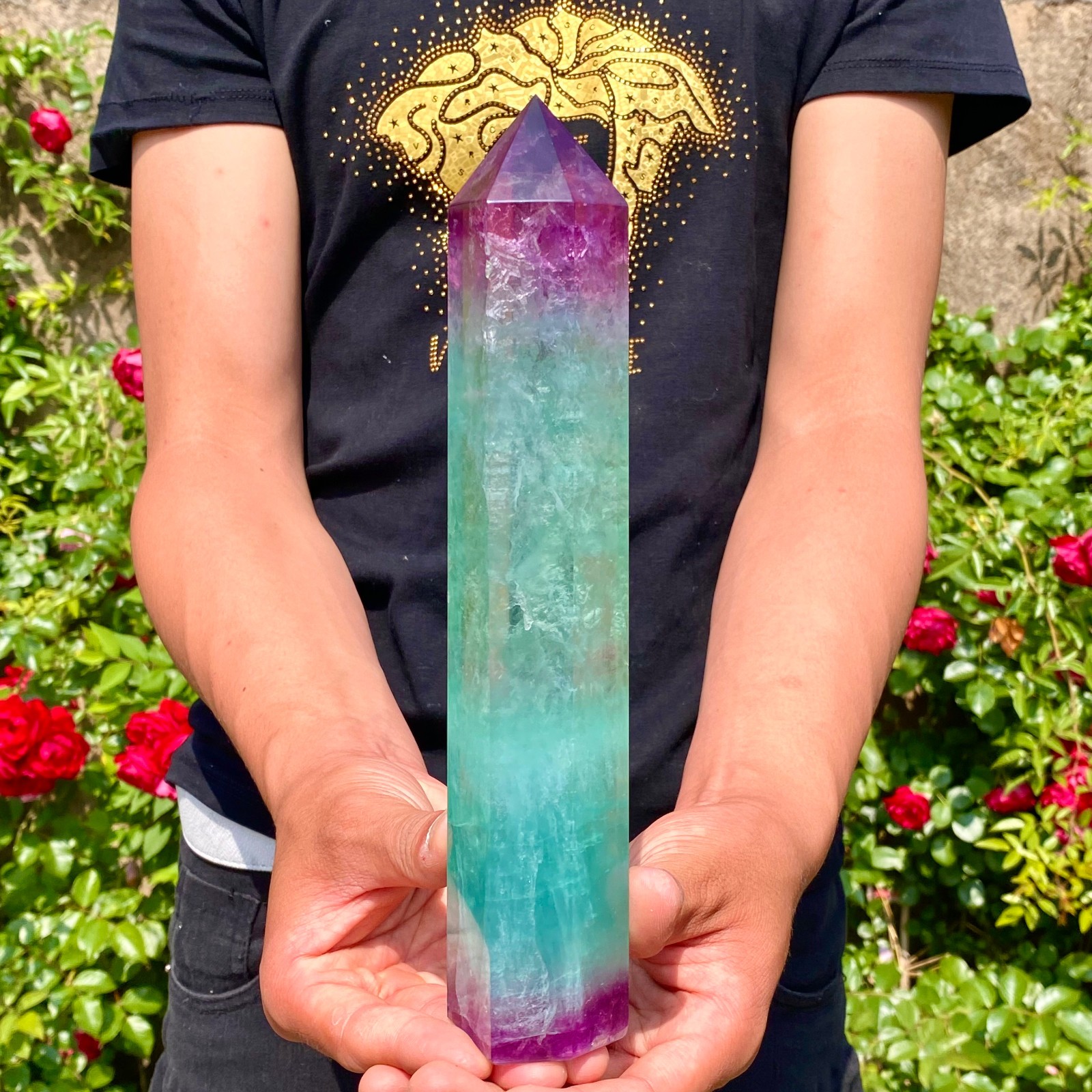2.2LB Natural Rainbow Fluorite Quartz Healing Stone Crystal Point Wand Obelisk