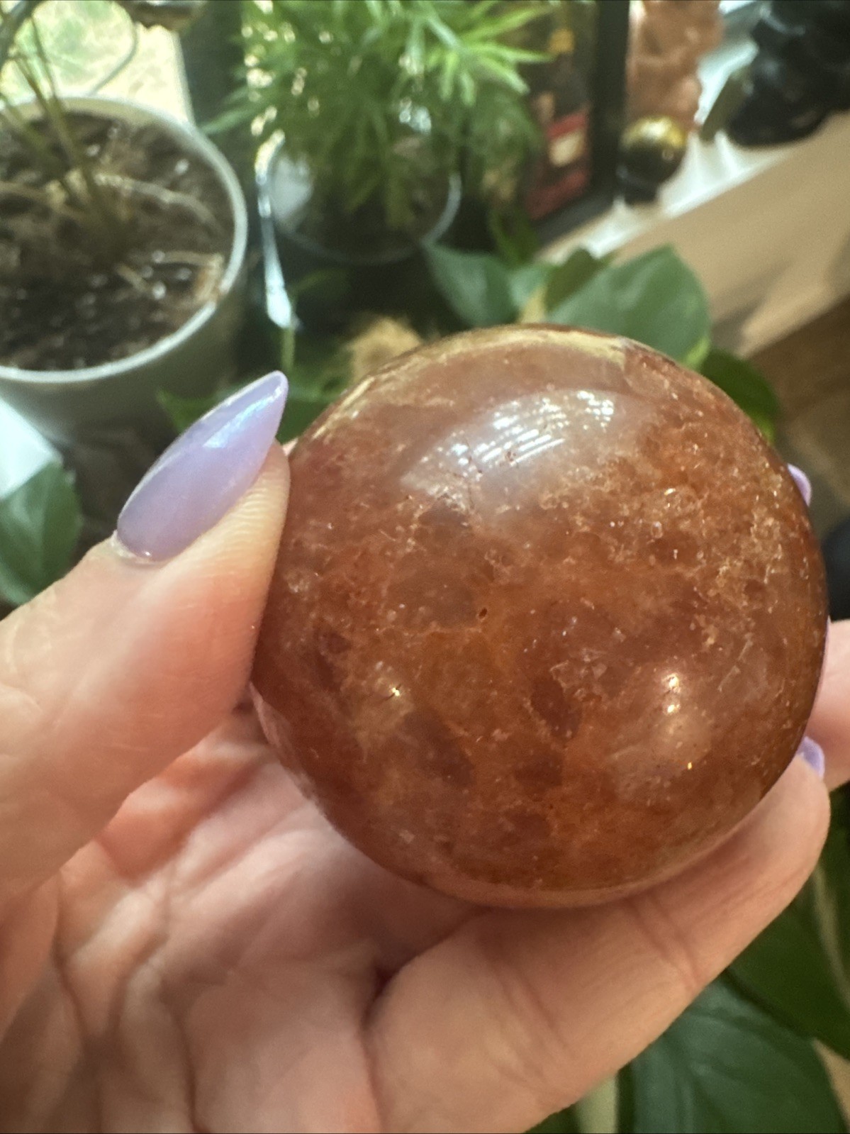 Red Orange Sunstone Crystal Sphere 196 Grams 2”