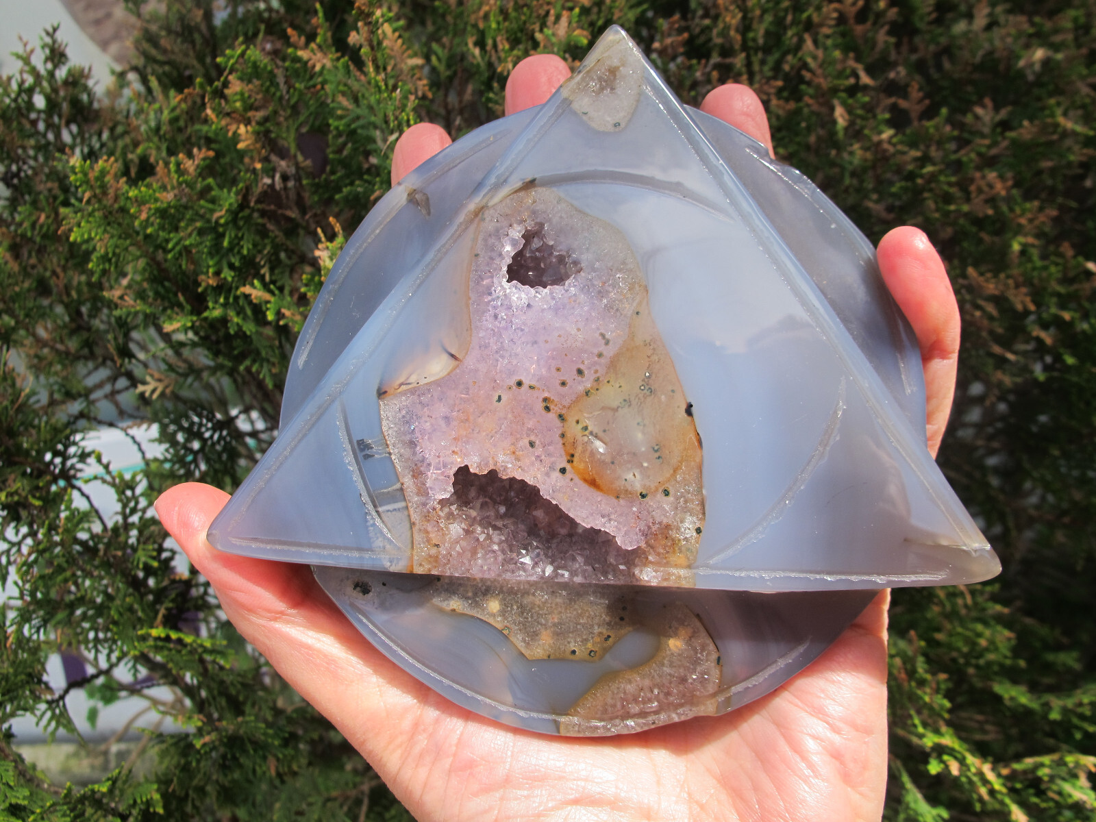 Agate Amethyst Druzy Triangle Circle & stand Crystal Healing Natural Polished