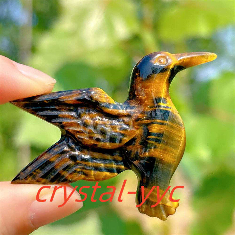 2″+ Natural Tiger’s eye Humming Bird Carved Quartz Crystal Skull Reiki Heal 1pc