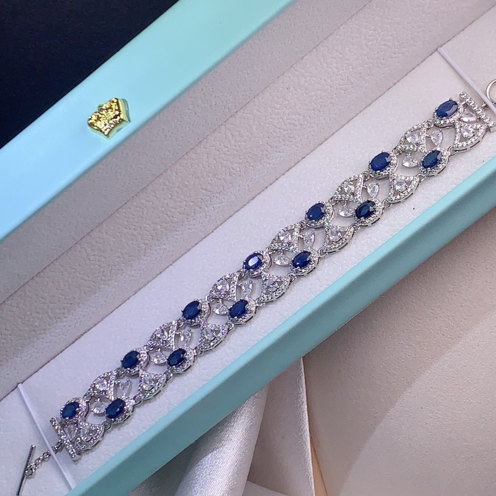 Natural Sapphire DLY bracelet Gemstone Jewelry S925 Silver Plated 18K Gold Gift