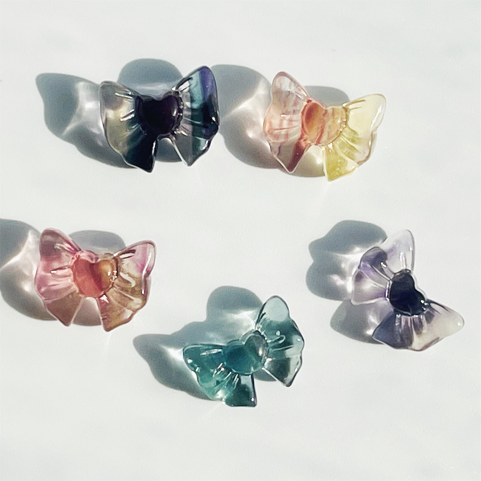 5pcs Natural Fluorite Mini love Bow tie skull Quartz Crystal Skull healing gift