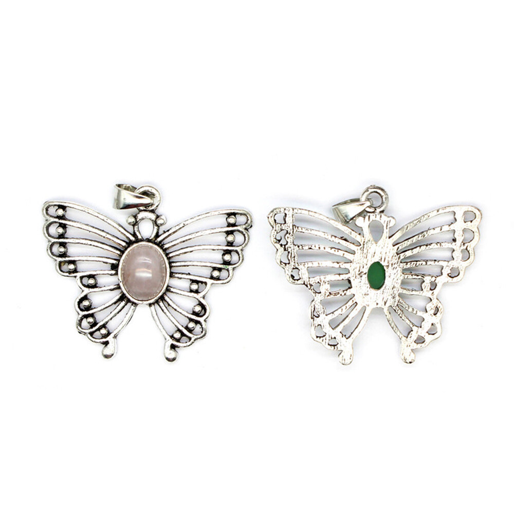 Hollow Out Butterfly Pendant Oval Beads Natural Crystal Gemstone Healing Quartz