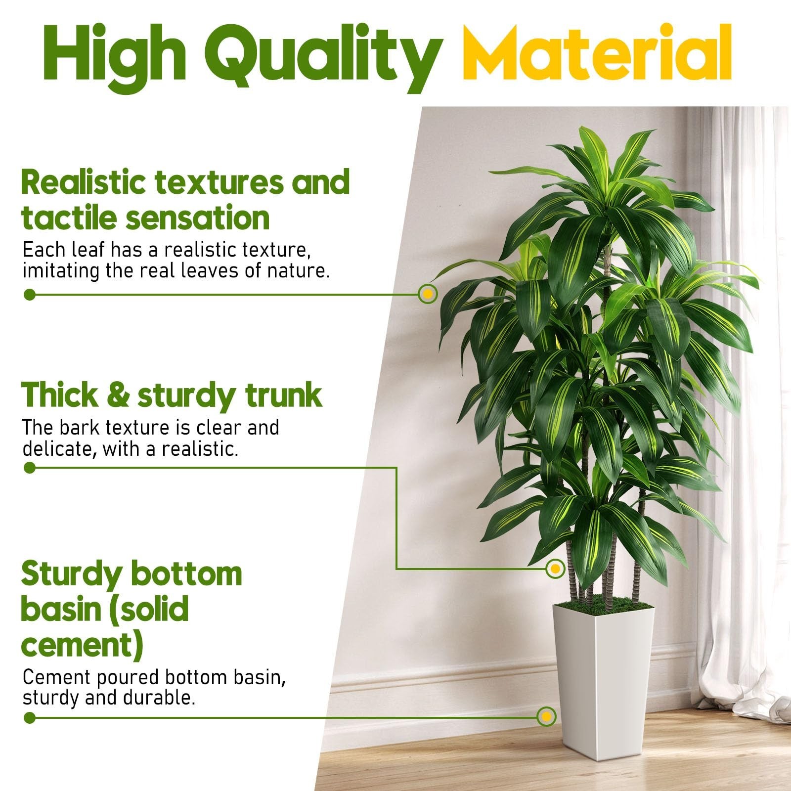 Artificial Dracaena Tree Indoor, 5FT Tall Fake Tree with White Tall Planter, …