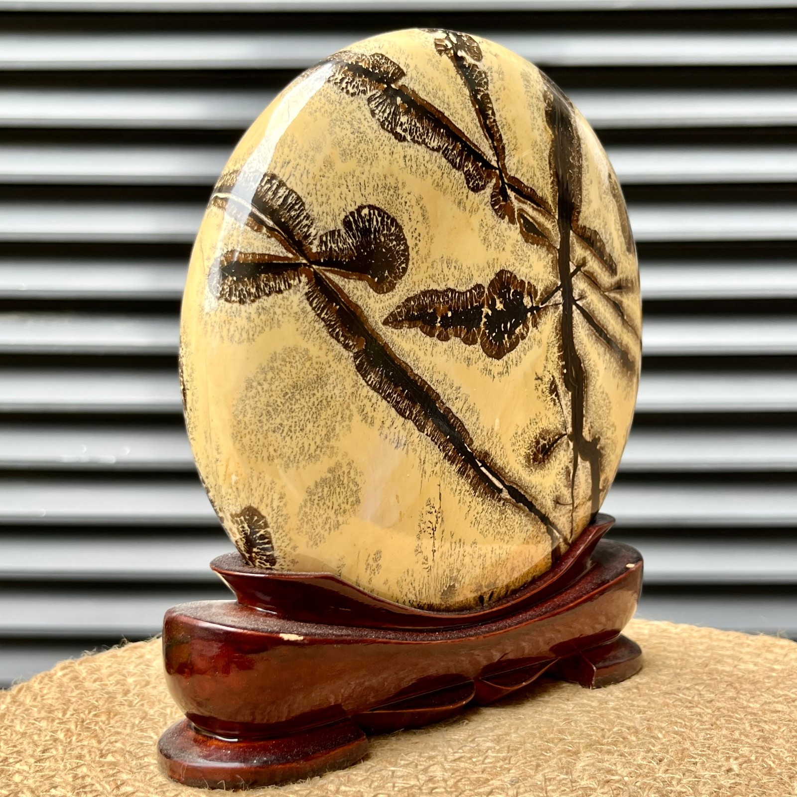 4.4 lb Picture Stone Landscape Art Gift Display w/ Wood Stand Decor