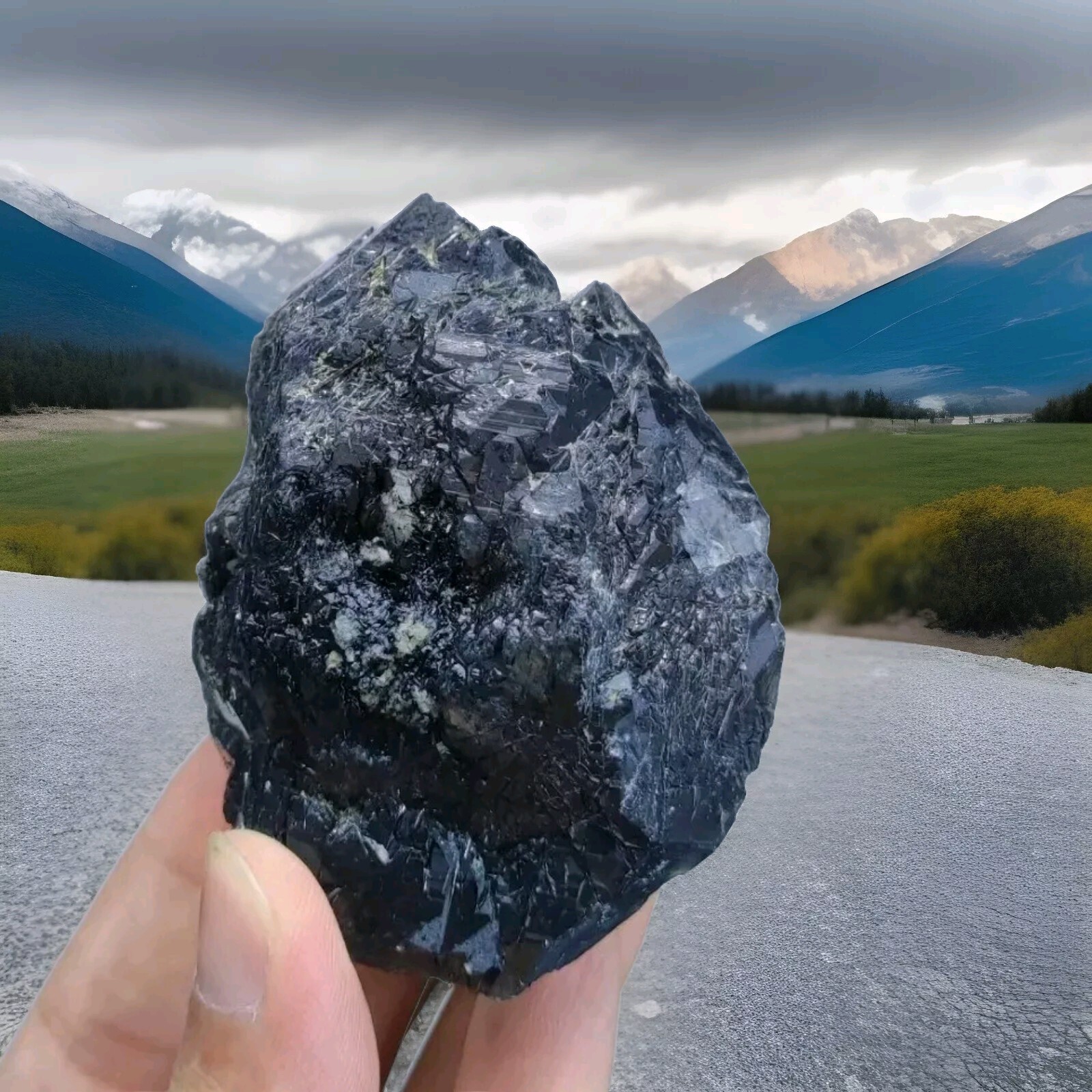 Rebeikite Included Quartz Crystal, Dark Blue Color From KP Pakistan, 188 Grams