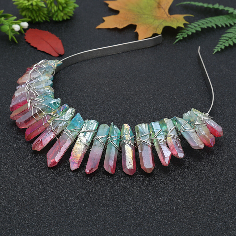 Quartz Crystal Hair Hoop Crown Headband BOHO Headdress Wedding Accessories
