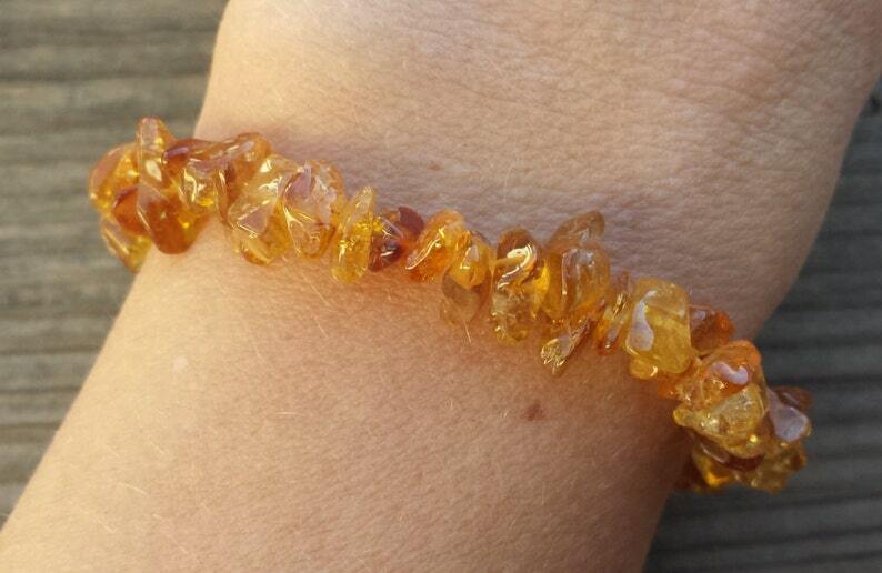 NATURAL CITRINE STONE GEMSTONE STRETCHY CHIP BRACELET