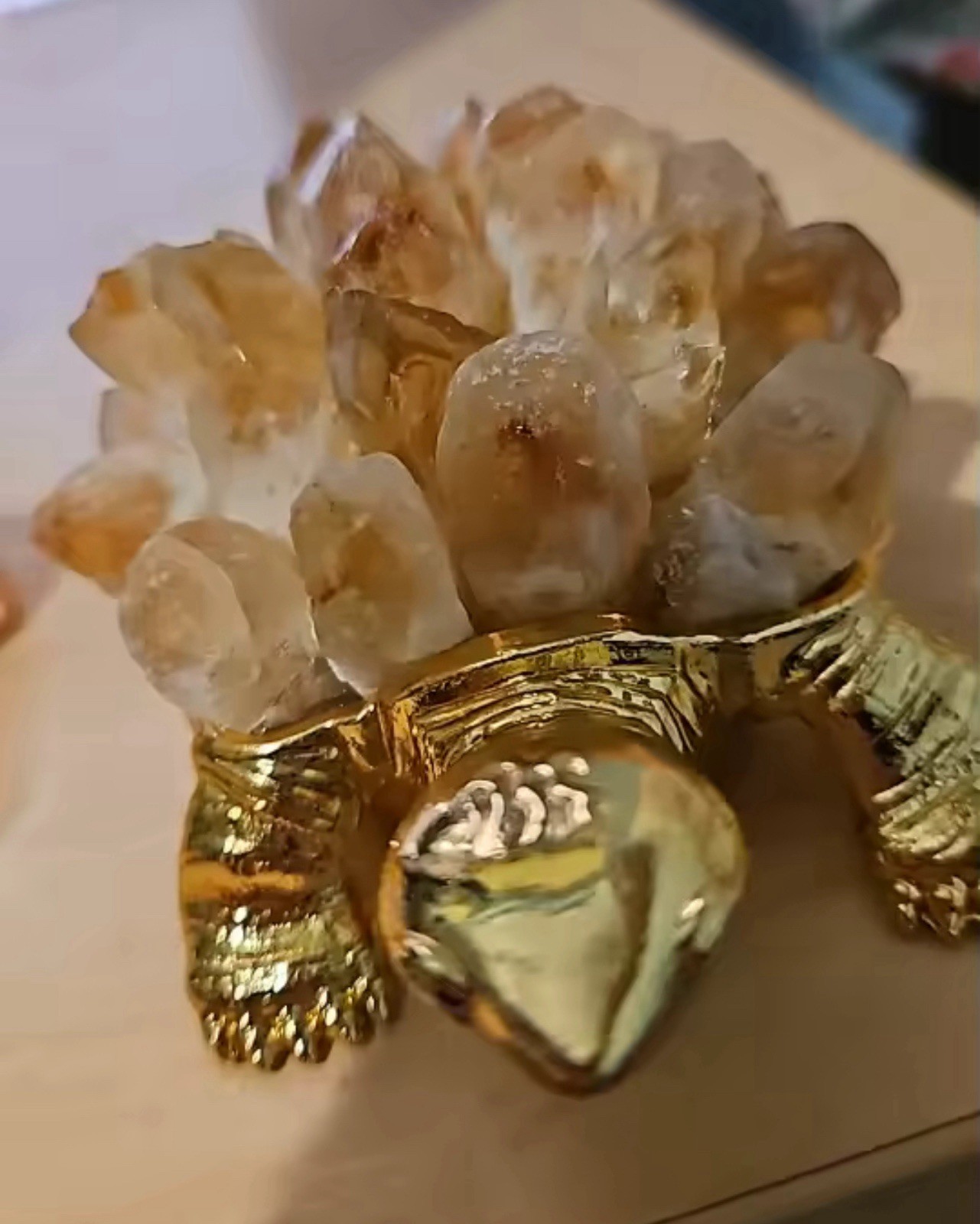 Natural Citrine Crystal Turtle Figurine Tortoise Ornament Feng Shui Decor