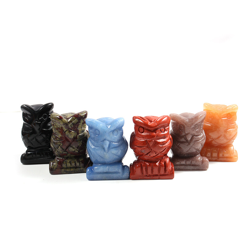 1.5inch Charms Fashion Owl Trendy Carving Mixed Natural Stone Gemstone 2pcs