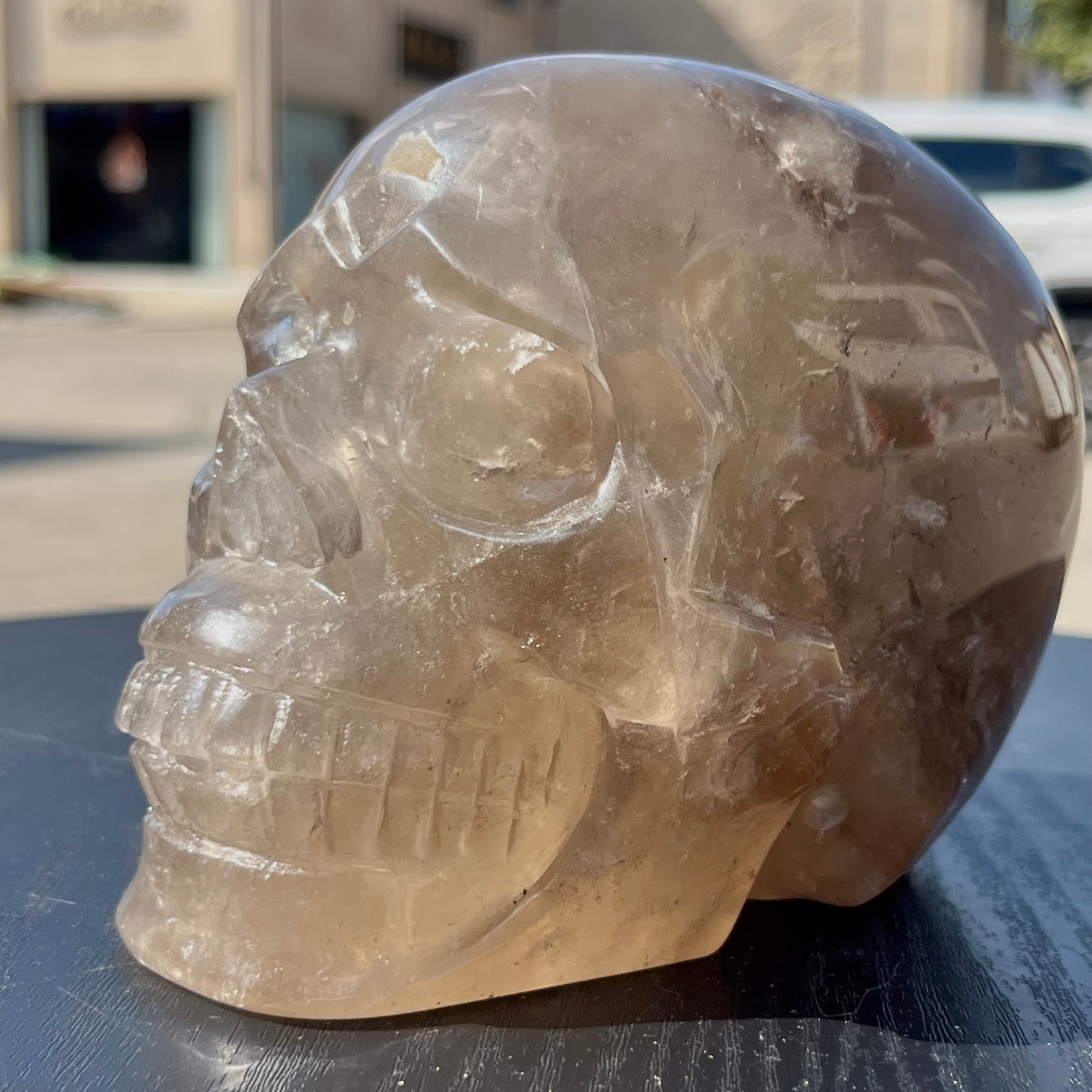 Real Smoky Quartz Stone Carved Human Skull Model Mineral Specimen Display 4 lb