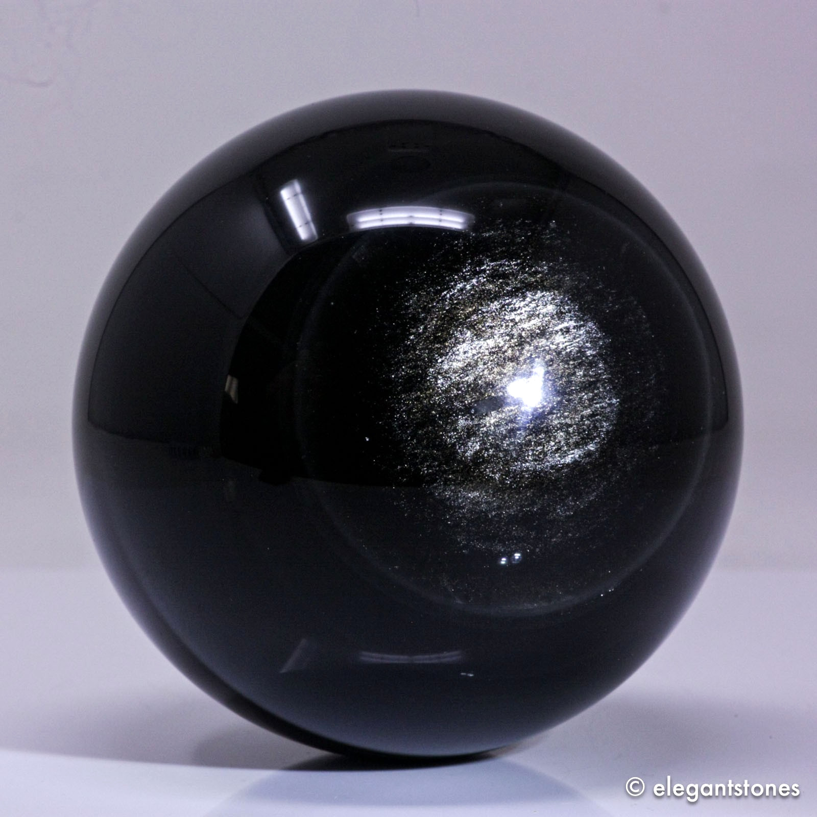 3.0″ 1.3lbs Flashy Silver Sheen Obsidian Sphere Crystal Ball Reiki Healing Stone