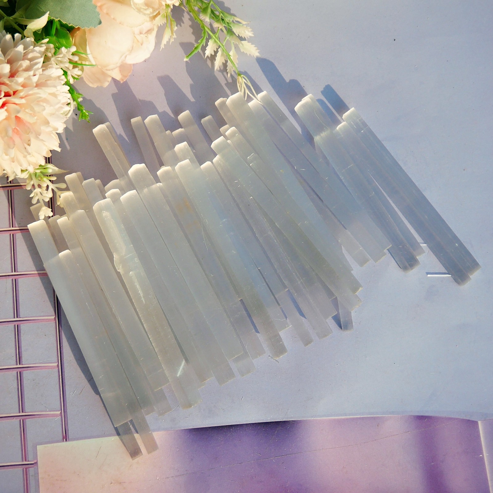 48PCS 4in Selenite Sticks Bulk Wholesale Crystal Wands Cleansing Charging Gift