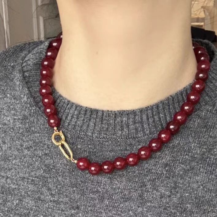 Natural Red Agate Necklace, Choker Necklace, Sweater Chain – Mother’s Day Gift