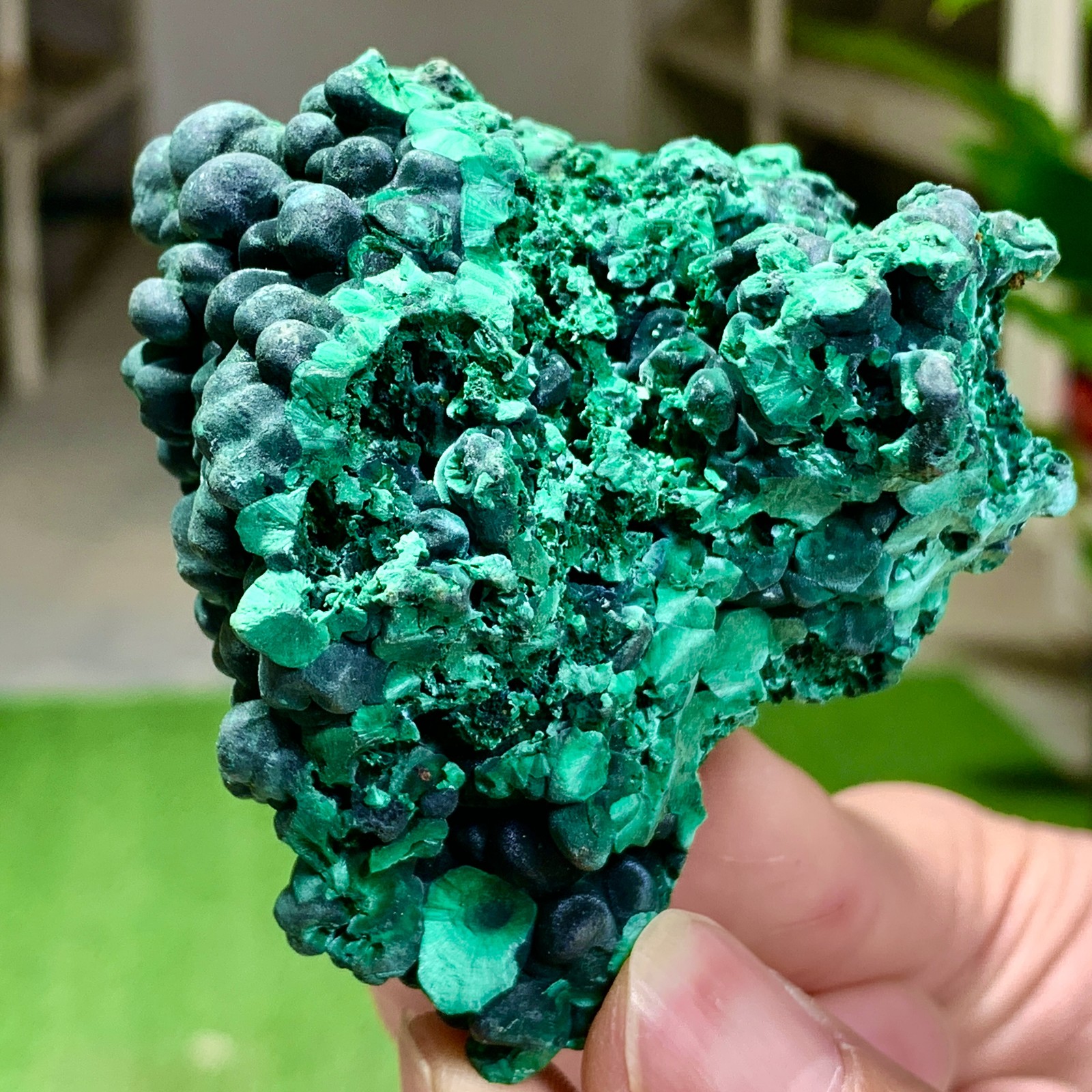 205G Natural glossy malachite cat eye transparent cluster rough mineral Sample