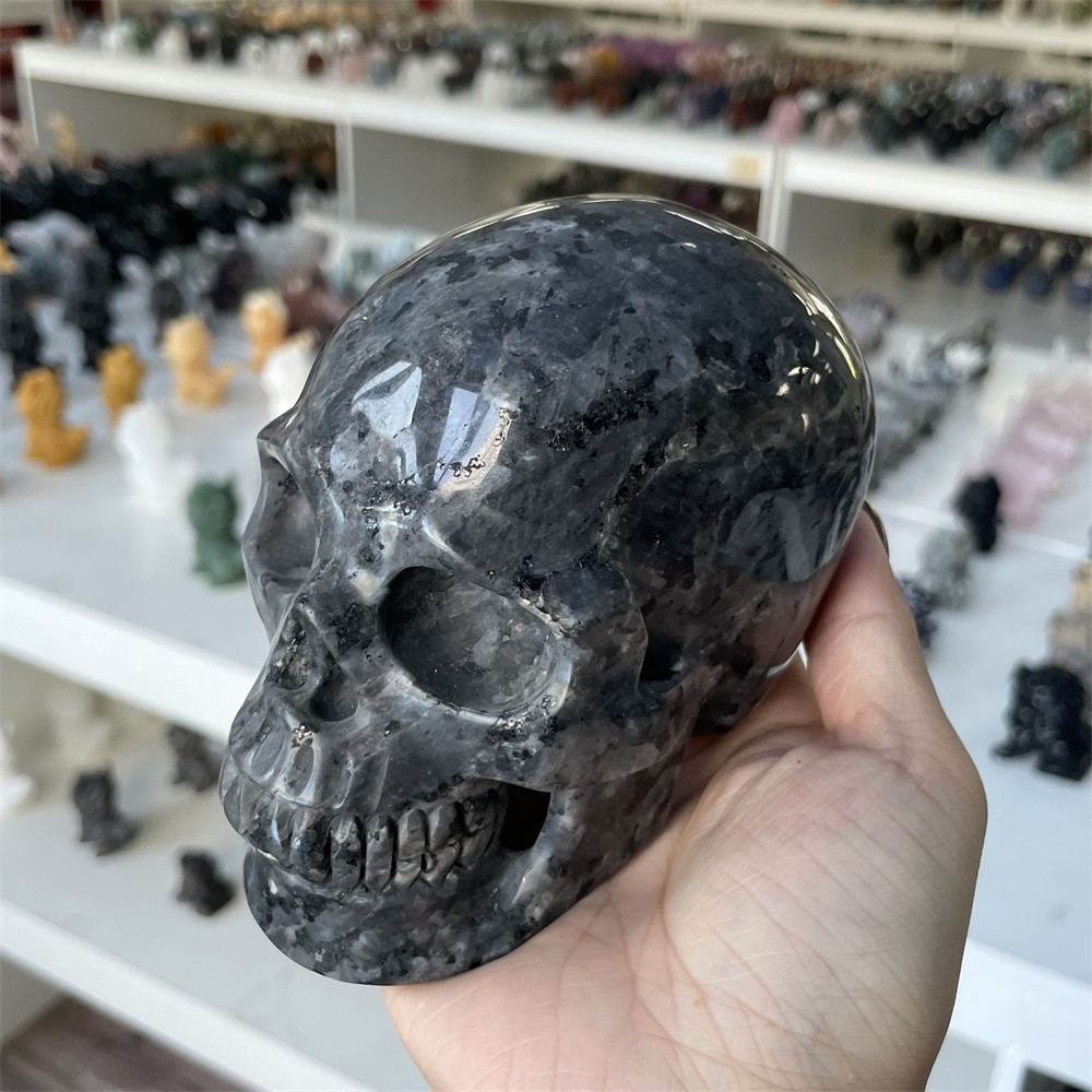 2.5LB 4.7″ Natural A++Gabbro Skull Carvings Decor Crystal Quartz Healing Reiki