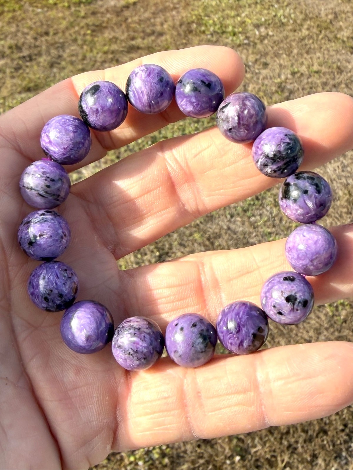 Stunning Charoite Polished 13mm Round Bead Stretch Bracelets 50 Grams
