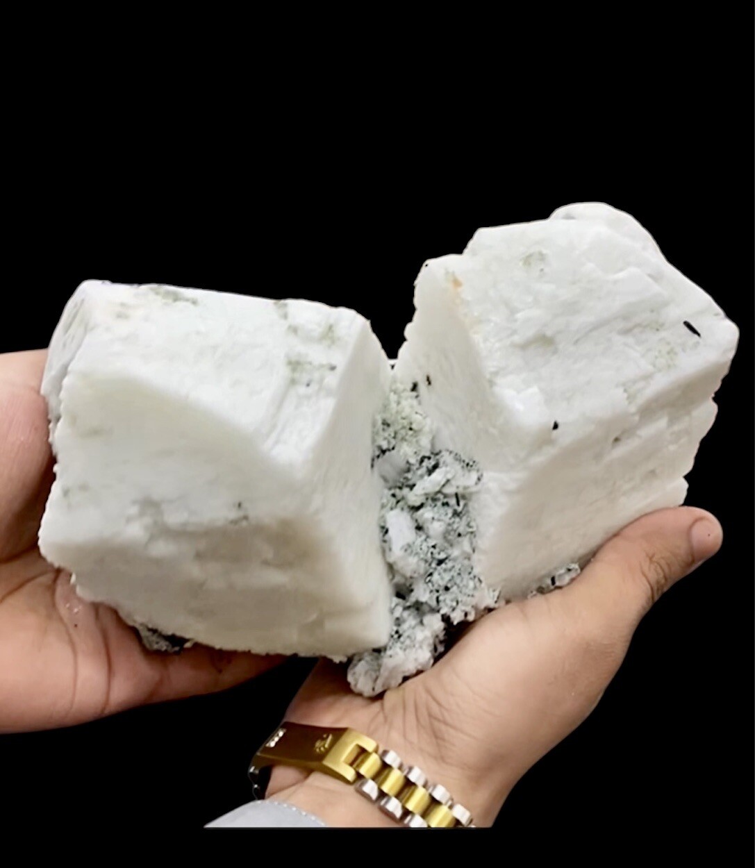 Connected Pair Of Feldspar Crystals with Schorl Tourmaline @ Pakistan-2250 grams