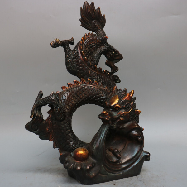 6.42lb Ancient Chinese Handcrafted.Brass Exquisite.Dragon’s play with beads.gift