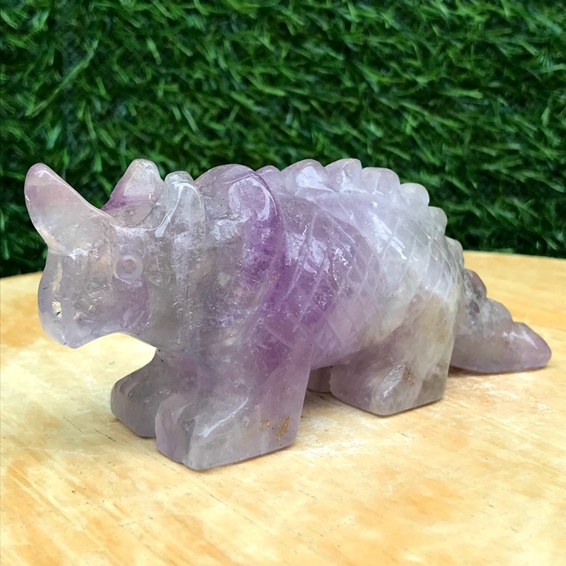 250G Natural Amethyst Crystal Hand Carved Triangle Dragon Healing