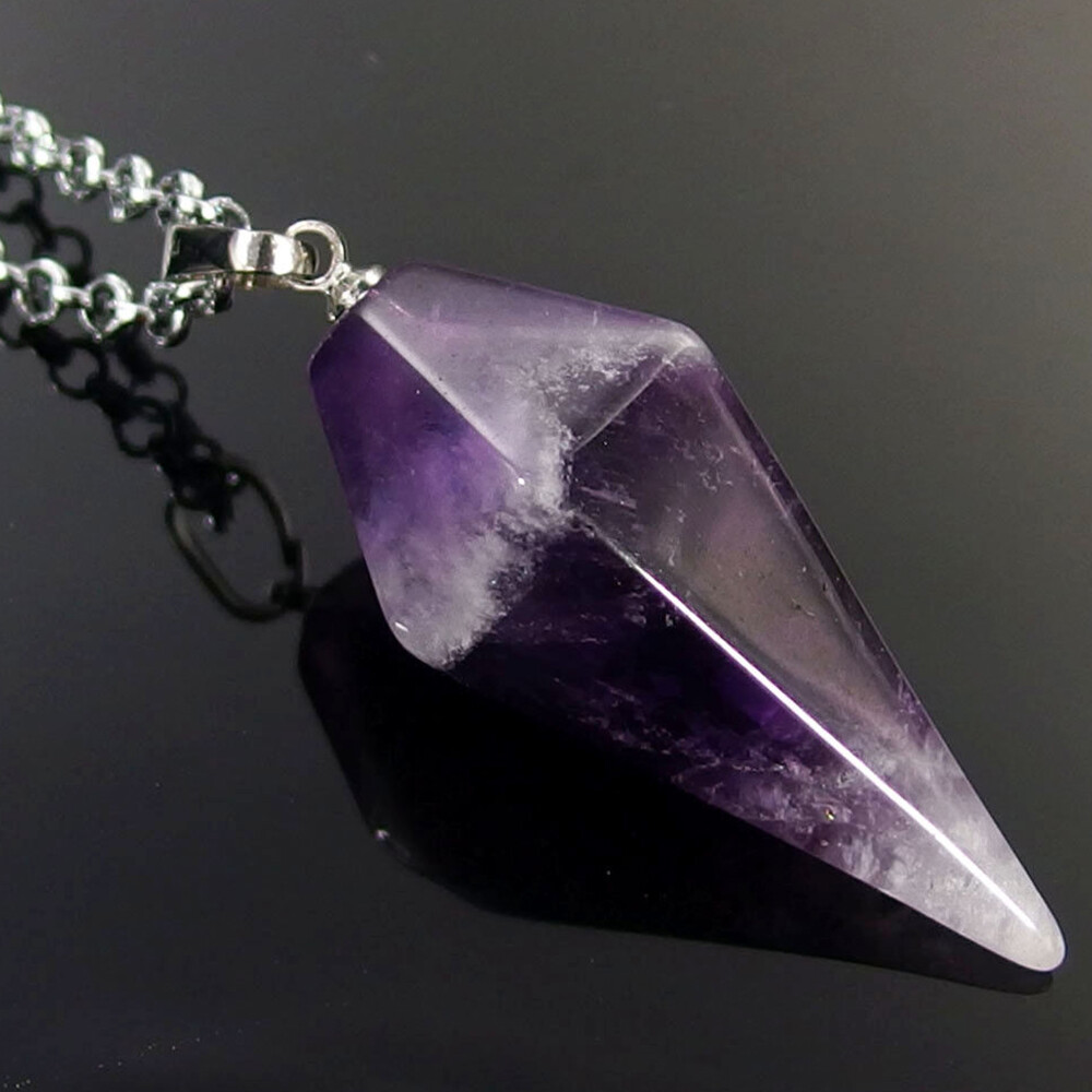 Cone Pendulum Natural Crystal Gemstone Hexagonal Point Pendant Energy Healing