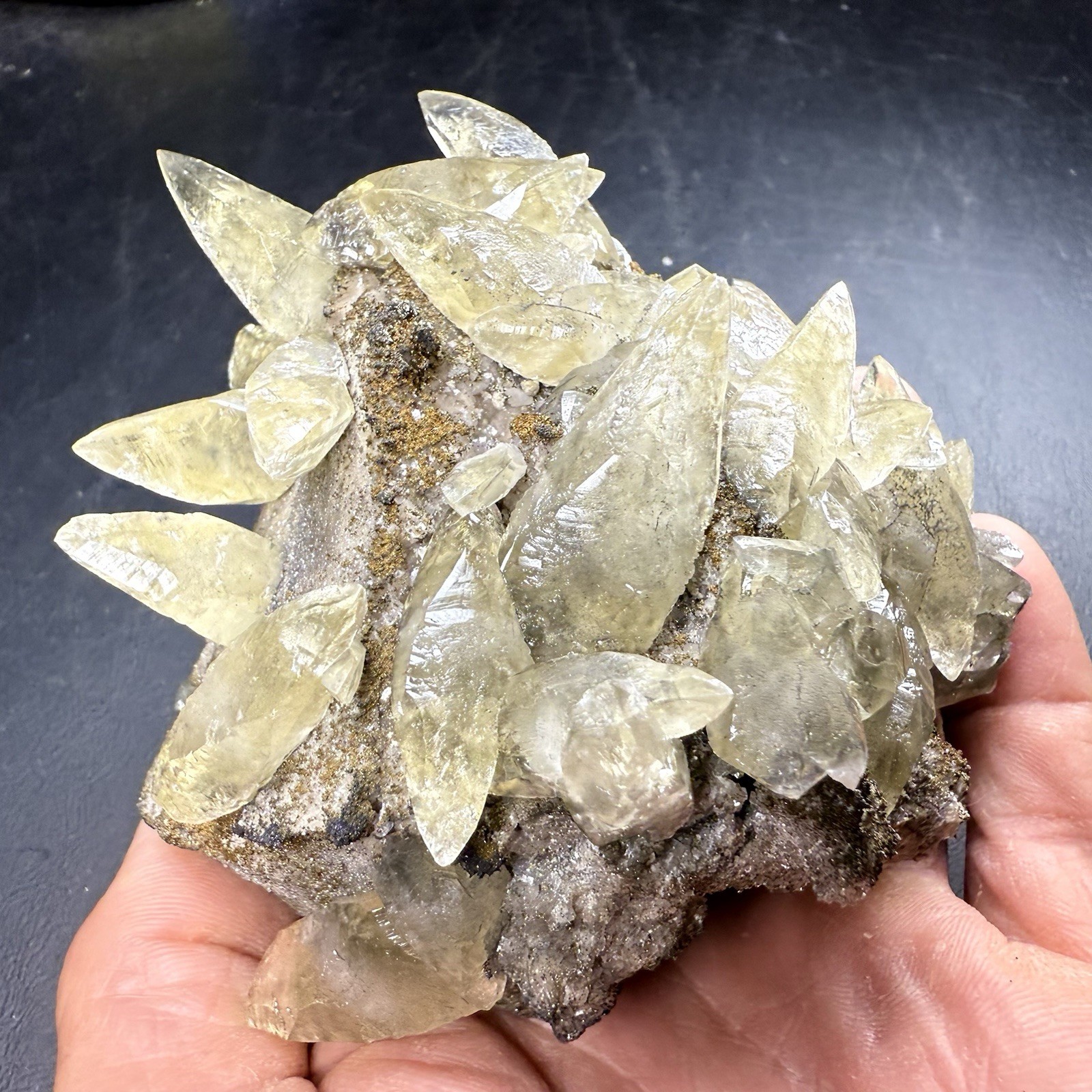 Golden Calcite Crystals on Chalcopyrite Pyrite Matrix / Missouri