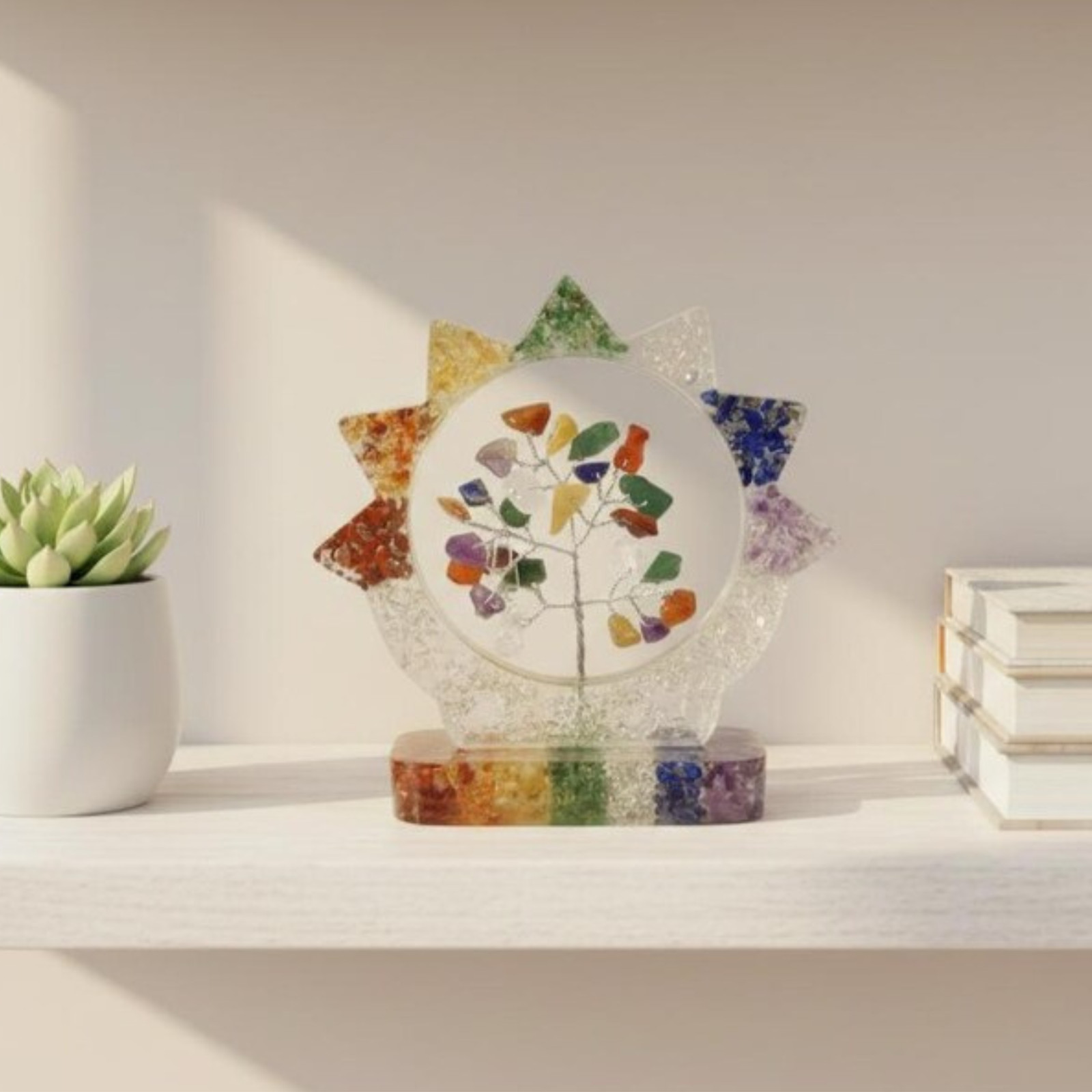 7 Chakra Healing Crystal Tree Sculpture, Spiritual Desk Decor, Energy Balancing
