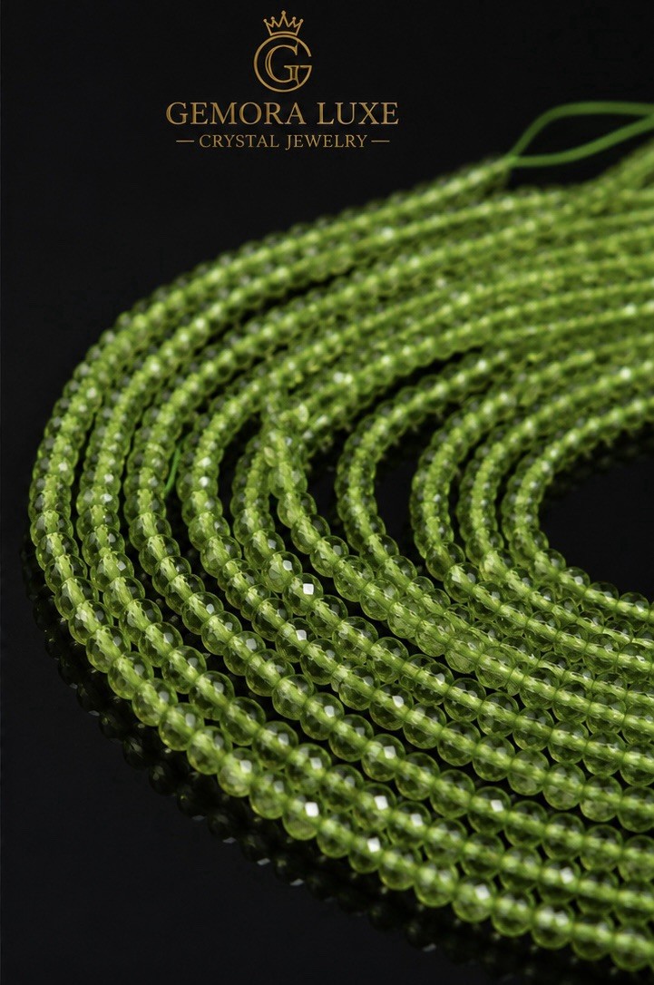 AAA Natural Green Peridot Faceted Round Beads