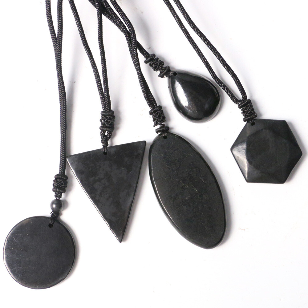 Shungite Stones Crystal Necklace Rope Pendant Reiki Healing Protection EMF Gift