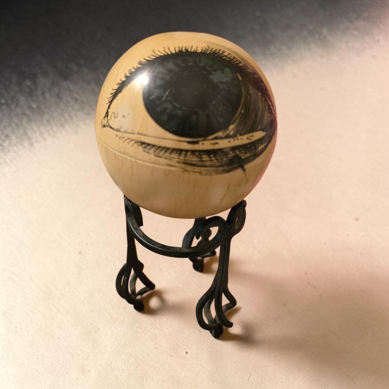 Decorative Eye Sphere With Black Metal Stand – Unique Accent Piece