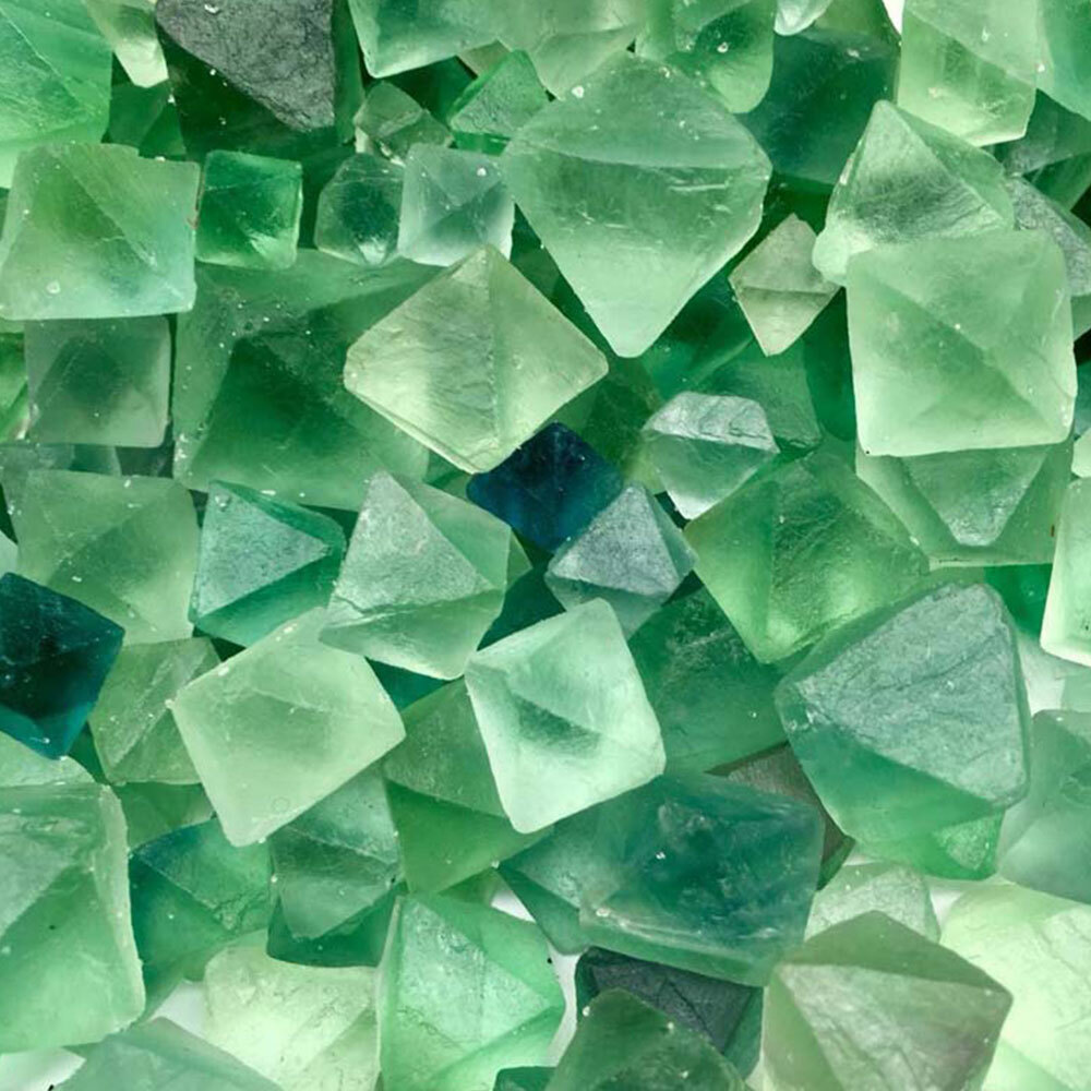 100g Natural Clear Green Fluorite Octahedron Quartz Crystal Mineral Lot