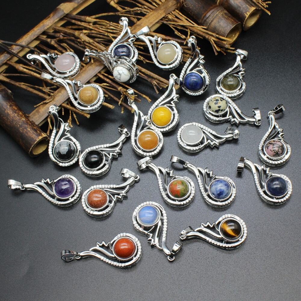 Mini Natural Crystal Round Bead Pendant Quartz Chakra Jewelry Reiki Gift Healing