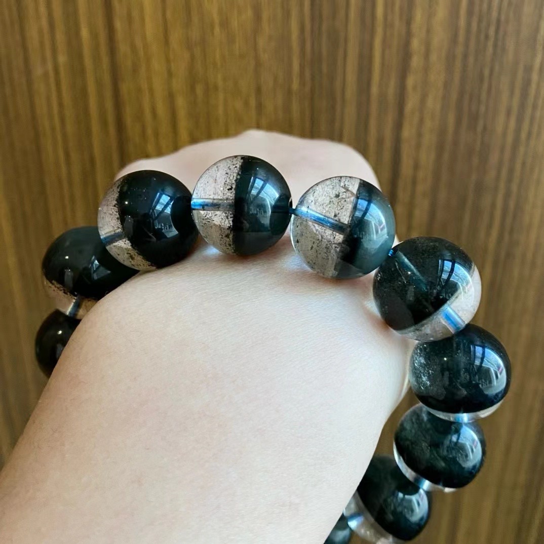 17MM top！ Natural green Ghost Phantom quartz crystal energy bracelet