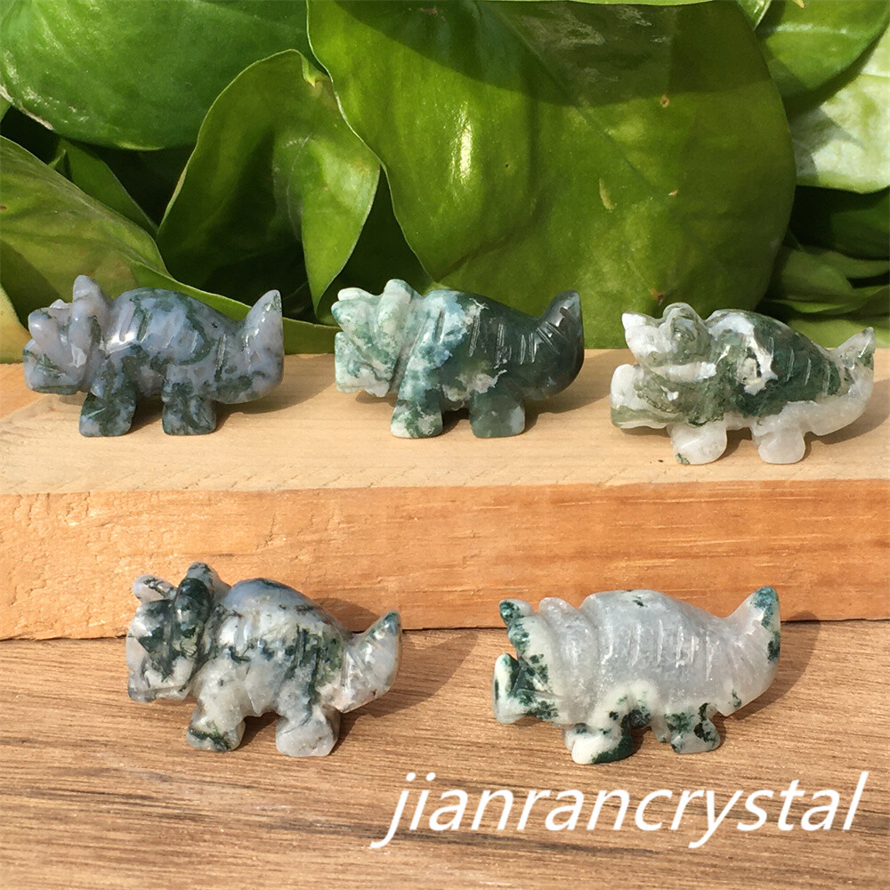 5pcs Natural Aquatic agate mini triceratops carved quartz crystal Skull Healing