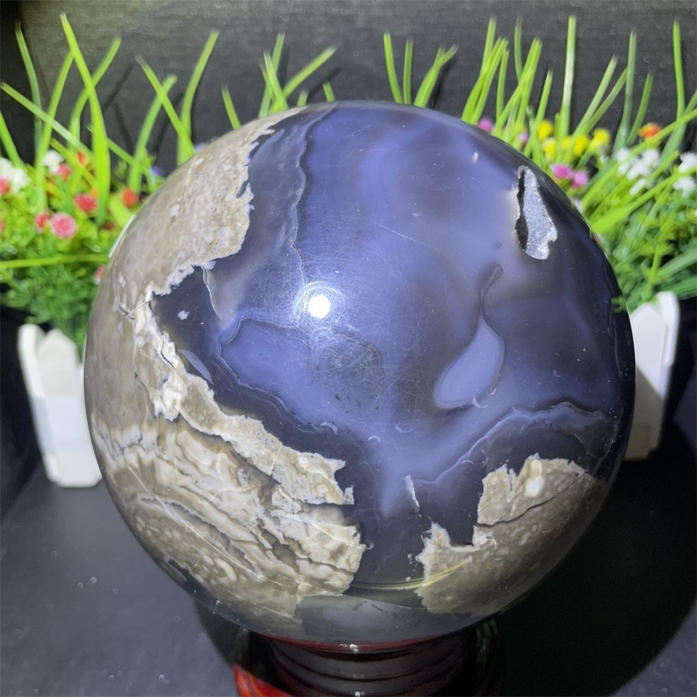 7.2LB 5.3″ Natural Fluorescent Agate Ball Sphere Crystal UV Reiki Decor