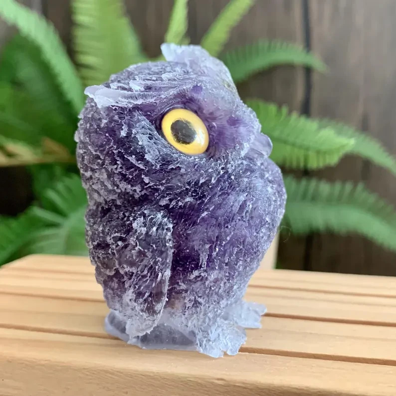 Natural Amethyst Crystal Orgone Owl Figurine Statue Carving Home Decor 2.5″