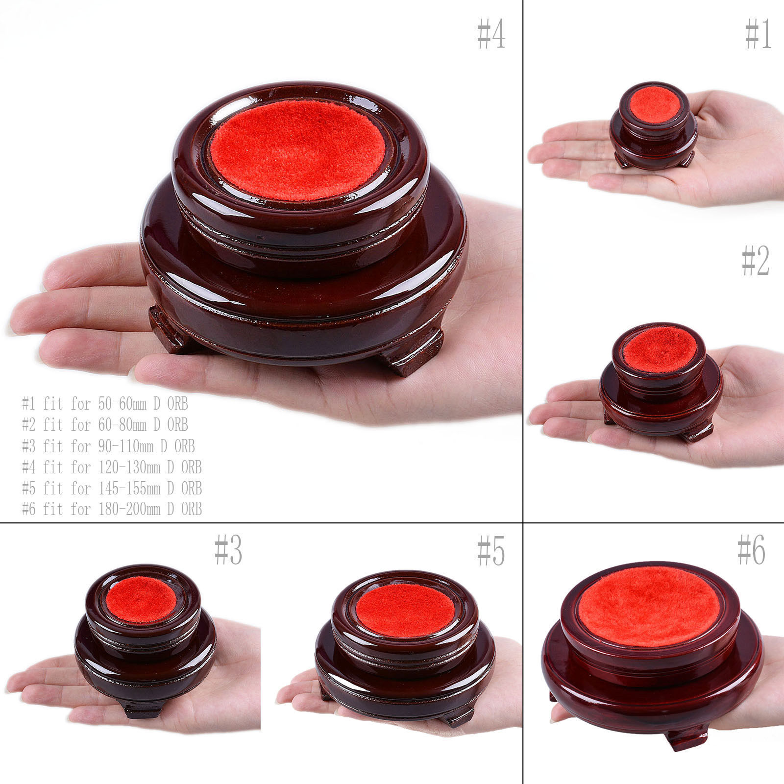 LONGWIN Red Rotable Wood Stand Holder Kit Display Pedestal for 50mm-200mm Balls
