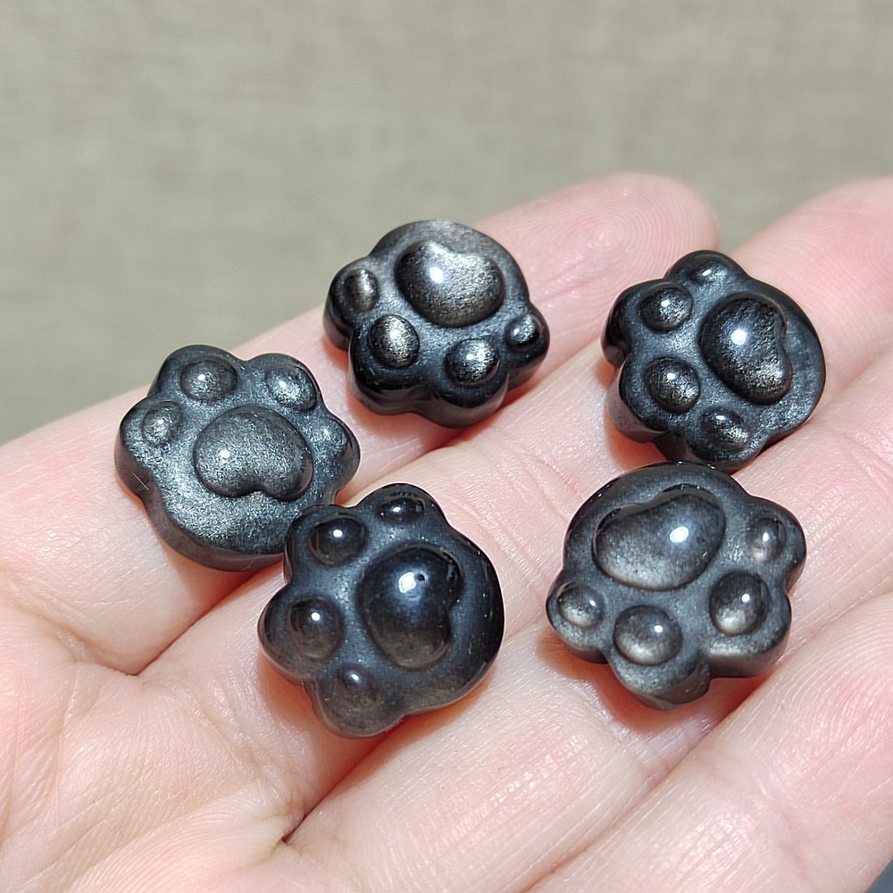 5pcs Natural Silver Obsidian Cat Claw Skull Carved Quartz Crystal Skull healing