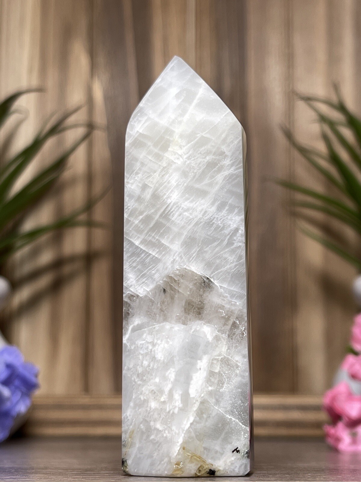 RAINBOW MOONSTONE TOWER – Mineral Crystal Point White Blue Chakra Reiki Witch