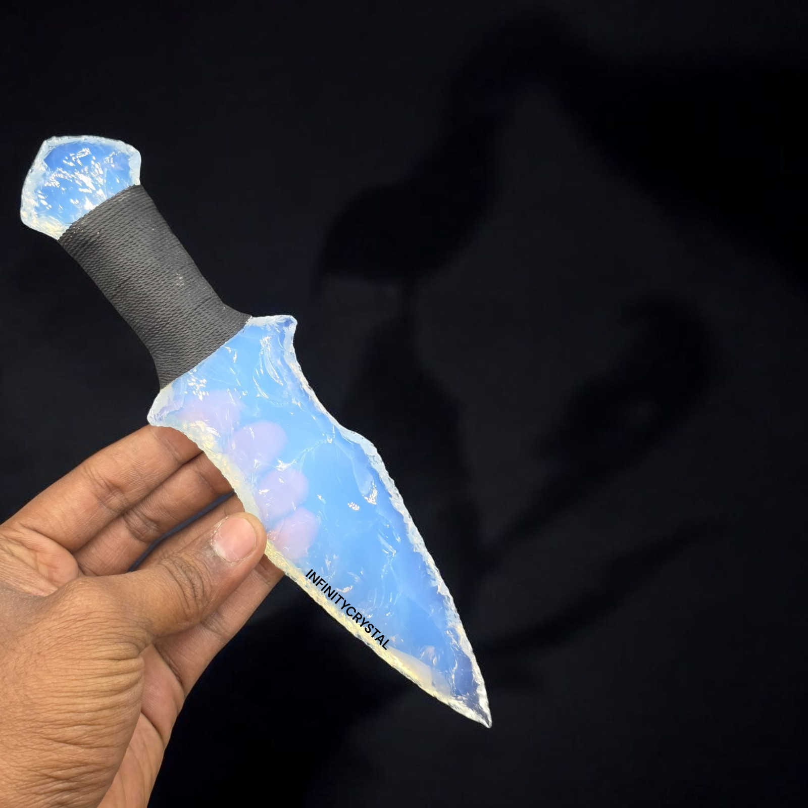 Handmade Opalite Knife 9–10” Artisan Dagger with Thread-Wrapped, Collector Gift