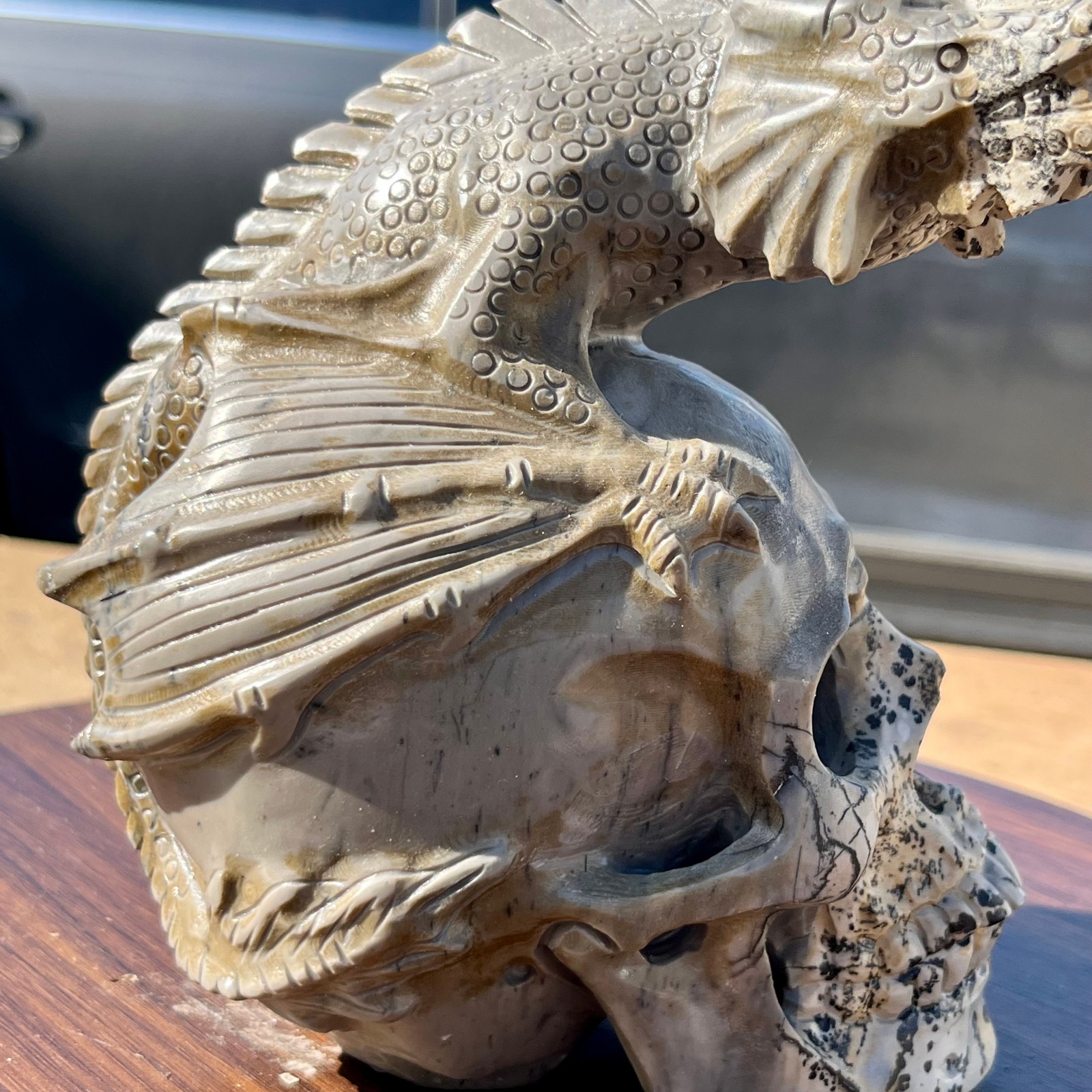 Gothic Crystal Dragon Skull Statue Carved Dark Fantasy Decor Ornament 3.6 lb