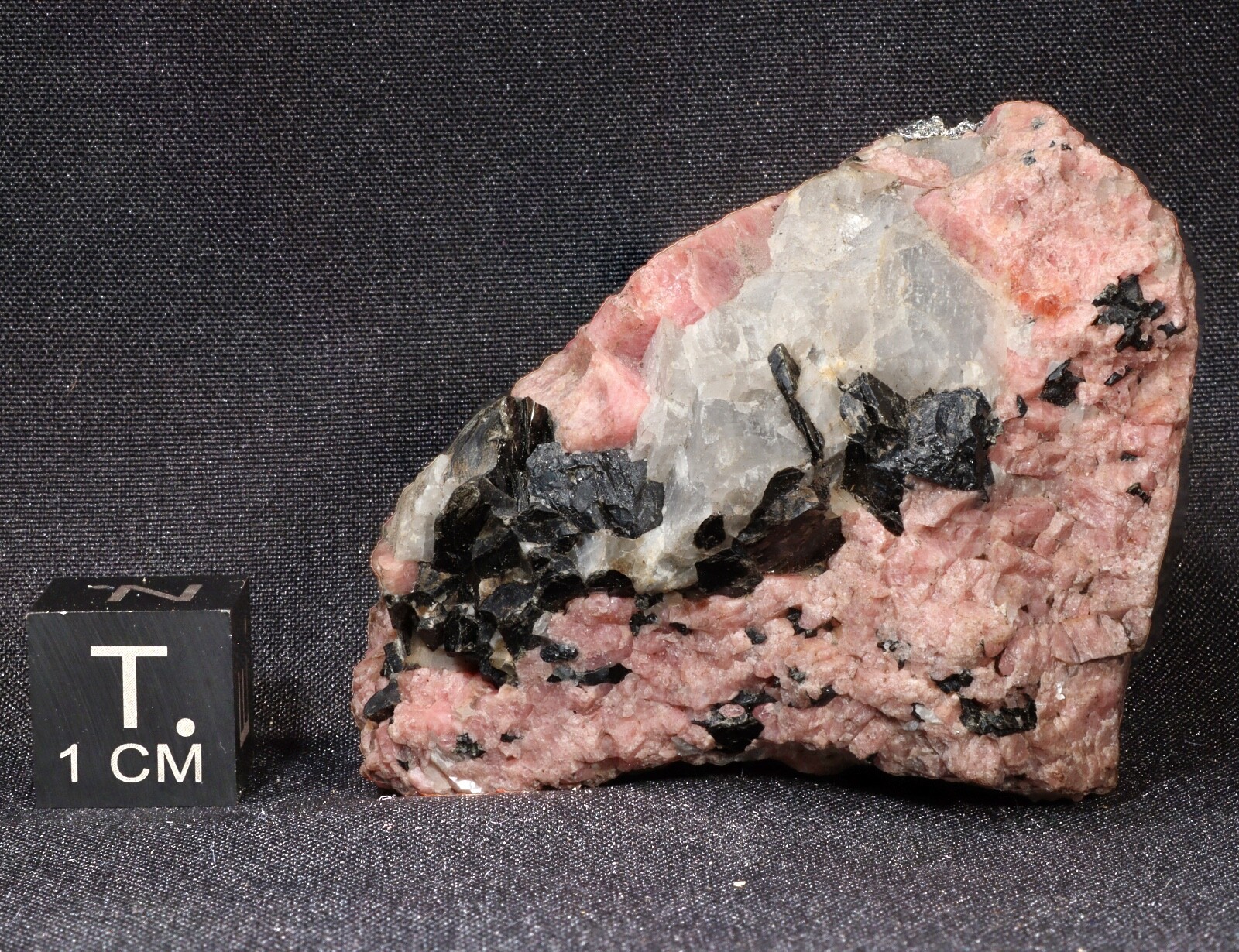 5 cm Rhodonite with Franklinite and Calcite from Franklin, New Jersey